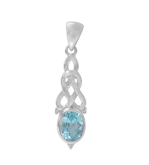 Oval Blue Topaz Pendant, Sterling Silver